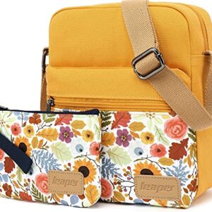 Leaper Small Canvas Crossbody Bag and Purse Set for Women (SD08-Yellow)