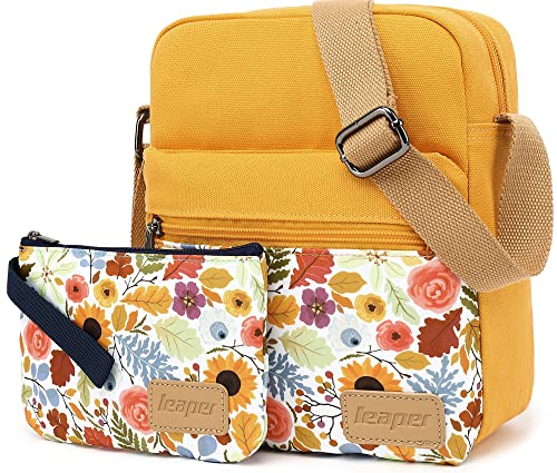 Leaper Small Canvas Crossbody Bag and Purse Set for Women (SD08-Yellow)