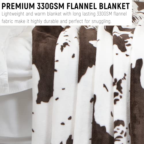 Brown Cow Print Throw Blanket, Soft Flannel Cozy Cow Blankets for Adults, Lightweight Fuzzy Cow Print Blanket for Couch Sofa Bed Office, Throw Size Warm Plush Blankets for All Season 50x60 inches