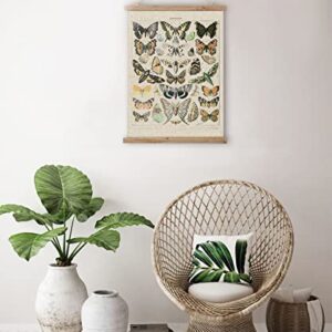 Vintage Butterflies Hanging Poster, Retro Style of Wall Art Prints, Printed on Linen with Wood Frames, Ready to Hang