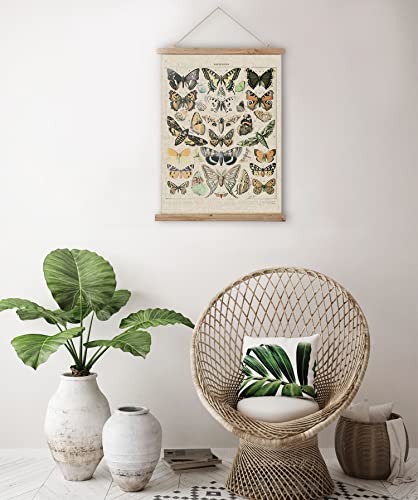 Vintage Butterflies Hanging Poster, Retro Style of Wall Art Prints, Printed on Linen with Wood Frames, Ready to Hang