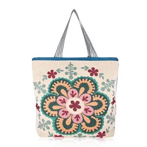 hibala tote handbags for women large embroidered canvas shoulder bag daily bag boho bag (mandala pattern)