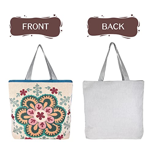 Hibala Tote Handbags for Women Large Embroidered Canvas Shoulder Bag Daily Bag Boho Bag (Mandala pattern)