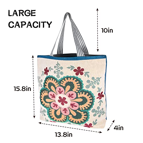 Hibala Tote Handbags for Women Large Embroidered Canvas Shoulder Bag Daily Bag Boho Bag (Mandala pattern)