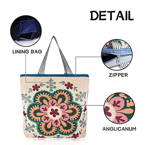 Hibala Tote Handbags for Women Large Embroidered Canvas Shoulder Bag Daily Bag Boho Bag (Mandala pattern)