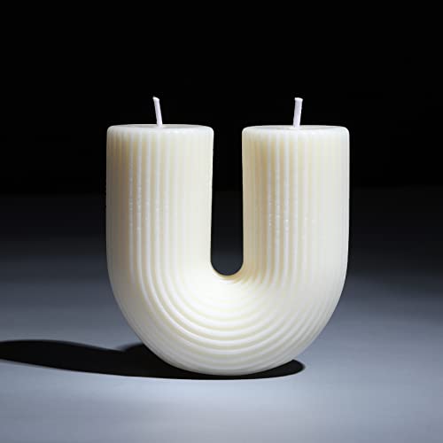 U Shaped Candle White Ribbed Candle Soy Wax Scented Decorative Candles Minimalist Geometric Shaped Candles Cool Aesthetic Candle Handmade Long Lasting Candle for Bedroom Wedding Birthday Decor