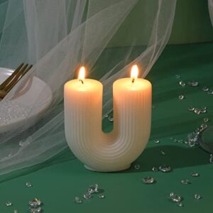 U Shaped Candle White Ribbed Candle Soy Wax Scented Decorative Candles Minimalist Geometric Shaped Candles Cool Aesthetic Candle Handmade Long Lasting Candle for Bedroom Wedding Birthday Decor