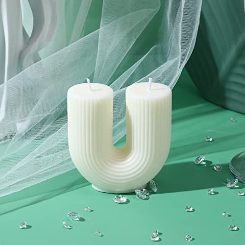 U Shaped Candle White Ribbed Candle Soy Wax Scented Decorative Candles Minimalist Geometric Shaped Candles Cool Aesthetic Candle Handmade Long Lasting Candle for Bedroom Wedding Birthday Decor