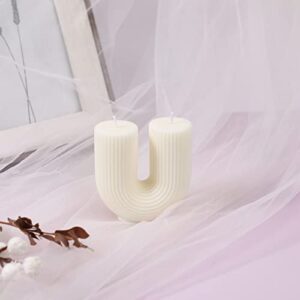 U Shaped Candle White Ribbed Candle Soy Wax Scented Decorative Candles Minimalist Geometric Shaped Candles Cool Aesthetic Candle Handmade Long Lasting Candle for Bedroom Wedding Birthday Decor