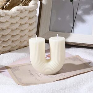 U Shaped Candle White Ribbed Candle Soy Wax Scented Decorative Candles Minimalist Geometric Shaped Candles Cool Aesthetic Candle Handmade Long Lasting Candle for Bedroom Wedding Birthday Decor