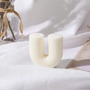 U Shaped Candle White Ribbed Candle Soy Wax Scented Decorative Candles Minimalist Geometric Shaped Candles Cool Aesthetic Candle Handmade Long Lasting Candle for Bedroom Wedding Birthday Decor