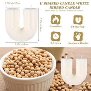 U Shaped Candle White Ribbed Candle Soy Wax Scented Decorative Candles Minimalist Geometric Shaped Candles Cool Aesthetic Candle Handmade Long Lasting Candle for Bedroom Wedding Birthday Decor