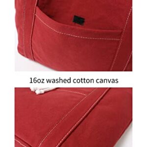 Jeelow 16 oz Washed Canvas Tote Shoulder Bags Purse Handbag For Men & Women Double Handles (Red)