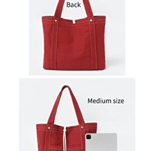 Jeelow 16 oz Washed Canvas Tote Shoulder Bags Purse Handbag For Men & Women Double Handles (Red)