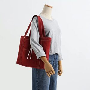 Jeelow 16 oz Washed Canvas Tote Shoulder Bags Purse Handbag For Men & Women Double Handles (Red)