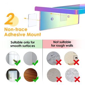 NiHome Iridescent Acrylic Floating Shelf 7.2"x3.7" Set of 2 Wall-Mounted Rainbow Ledge Shelves with Adhesive and Screw Mount Options for Phone, Bathroom, Kitchen, Bedroom, Office and Home Decor