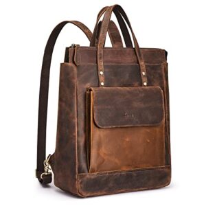s-zone genuine leather backpack purse for women men vintage rucksack handbag travel school daypack