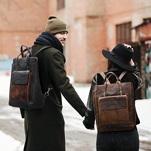 S-ZONE Genuine Leather Backpack Purse for Women Men Vintage Rucksack Handbag Travel School Daypack