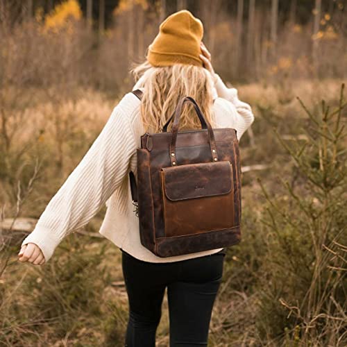 S-ZONE Genuine Leather Backpack Purse for Women Men Vintage Rucksack Handbag Travel School Daypack