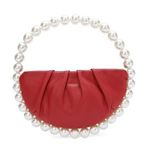 pearl soft face pleated handbag advanced evening bag party prom bride purse phone clutch purse (red)