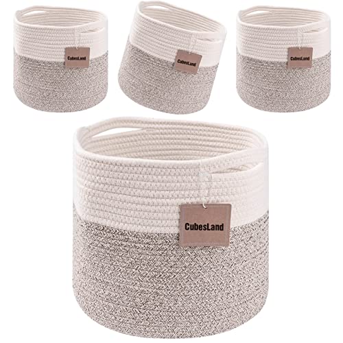 CubesLand Storage Cube Basket Bins 11x11'' for Cube Storage Organizer/Shelves,Woven Baskets for Organizing /Storage,Cube Shelves Cloth Closet Basket Bins, Rope Storage Bins 4 Packs Off White/Light Brown