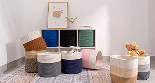 CubesLand Storage Cube Basket Bins 11x11'' for Cube Storage Organizer/Shelves,Woven Baskets for Organizing /Storage,Cube Shelves Cloth Closet Basket Bins, Rope Storage Bins 4 Packs Off White/Light Brown