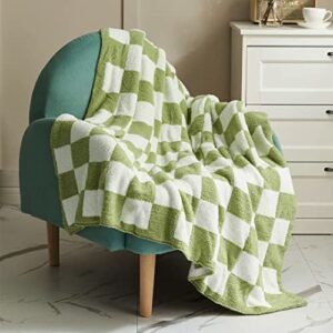 yizheer double sided checkerboard grid cozy luxury throw blankets warmer soft reversible microfiber bed couch blanket, 51”x63”，green