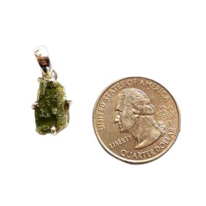 Vilorra Certified Genuine Moldavite Crystal Necklace, 925 Sterling Silver Czech Republic Moldavite Rough Pendant Small Size with Activation Guide Book and Testing Certificate