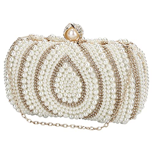 UBORSE Pearl Beaded Clutch Purses for Women Evening Handbags Formal Crystal Bridal Wedding Purse Prom Cocktail Party Bags Ivory