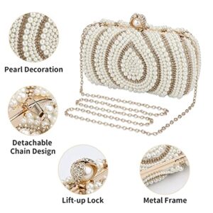 UBORSE Pearl Beaded Clutch Purses for Women Evening Handbags Formal Crystal Bridal Wedding Purse Prom Cocktail Party Bags Ivory