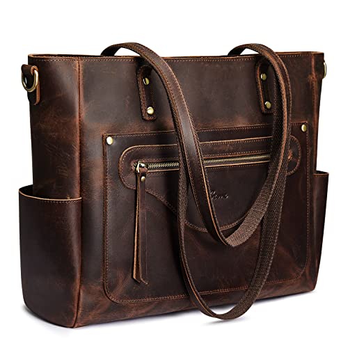 S-ZONE Women Genuine Leather Tote Bag Large Shoulder Purse Vintage Crossbody Work Handbag