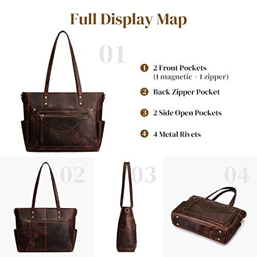 S-ZONE Women Genuine Leather Tote Bag Large Shoulder Purse Vintage Crossbody Work Handbag