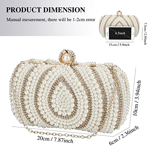 Tanpell Women's Pearl Beaded Evening Clutches Bags for Wedding Luxury Evening Purse Handbag for Party Prom (Champagne)