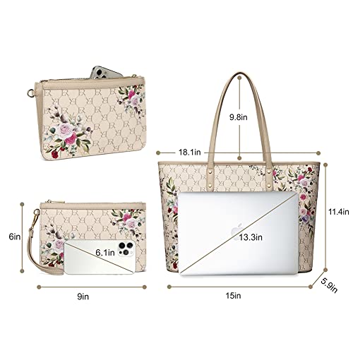 ER.Roulour Large Tote Bags Floral Flowery Tote Handbags Purse Set for Women, Top Handle Satchel Lightweight Ladies Shoulder Bag 2pcs