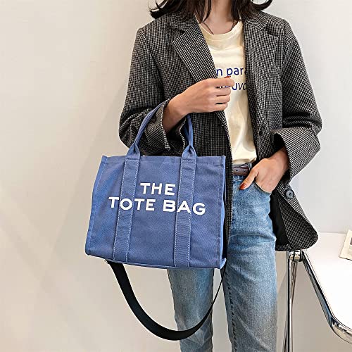 DAENO The Medium Canvas Tote Bag for Women With Zipper Canvas Handbags Crossbody Bag for Office, Travel, School(Blue)