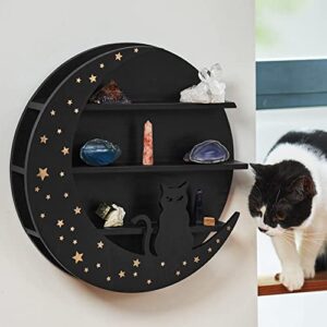 HOP SKIP Cat Moon Shelf - Crystal Display Shelf - 15.75” x 2.76” - Cat Moon Trinket Shelf - Crystal Tower - Cat Gifts for Cat Lovers - Room Décor