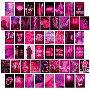 lclaidydy 50 pcs wall collage kit aesthetic pictures, pink neon room decor for bedroom aesthetic, posters for room aesthetic, dorm photo wall decor for teen girls, vsco girl bedroom decor (4×6 inch)