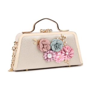 Oweisong Women's Evening Handbags Floral Wedding Evening Clutch Sparkling Flower Party Prom Bridal Shoulder Bag for Banquet