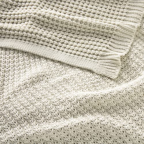 Under the Canopy - Chunky Knit Organic Throw (50x60) - Extra Warm, Knitted Texture Blanket - Ivory