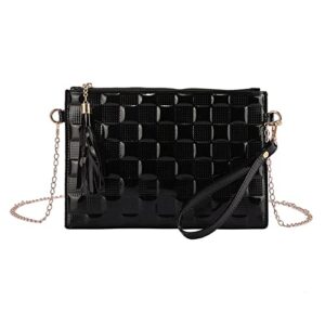 Women Large Diamond Pattern Faux Leather Handbag Evening Party Clutch Chain Strap Cross-body Bag