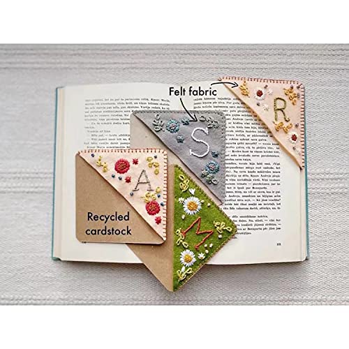 Cute Felt Triangle Bookmark for Women,Hand Stitched Felt Corner Letter Bookmark,Personalized Hand Embroidery Corner Bookmarks Accessories for Book Lovers
