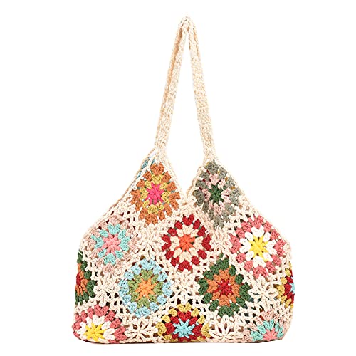 Crochet Tote Bag Aesthetic Boho Knitted Bag Small Floral Crochet Hobo Bag Purse Cute Fairycore Shoulder Bag for Women Fairy Grunge Tote Bag