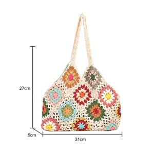 Crochet Tote Bag Aesthetic Boho Knitted Bag Small Floral Crochet Hobo Bag Purse Cute Fairycore Shoulder Bag for Women Fairy Grunge Tote Bag