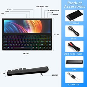 Fagomfer FICIHP K2 12.6" Touchscreen Gaming Mechanical Keyboard,71 Keys Portable USB Wired RGB Backlit Compact Keyboard,Plug and Play Multifunctional Split Screen Keyboard for Windows Mac Android