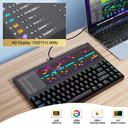 Fagomfer FICIHP K2 12.6" Touchscreen Gaming Mechanical Keyboard,71 Keys Portable USB Wired RGB Backlit Compact Keyboard,Plug and Play Multifunctional Split Screen Keyboard for Windows Mac Android