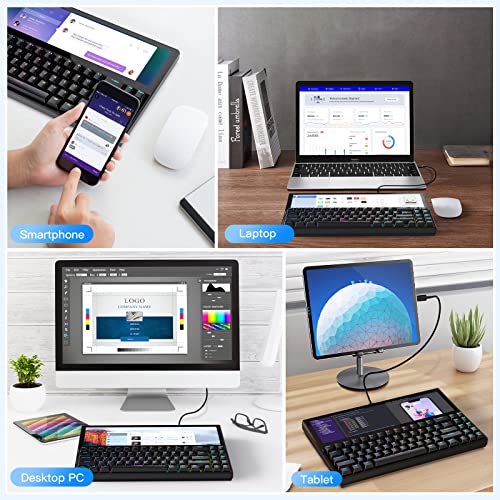 Fagomfer FICIHP K2 12.6" Touchscreen Gaming Mechanical Keyboard,71 Keys Portable USB Wired RGB Backlit Compact Keyboard,Plug and Play Multifunctional Split Screen Keyboard for Windows Mac Android