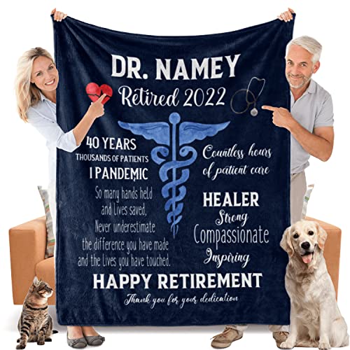 TONGRUIQ Personalized Retirement Blanket for Doctor Custom Name Work Achievement & Year, Doctor Retirement Gifts for Women Men