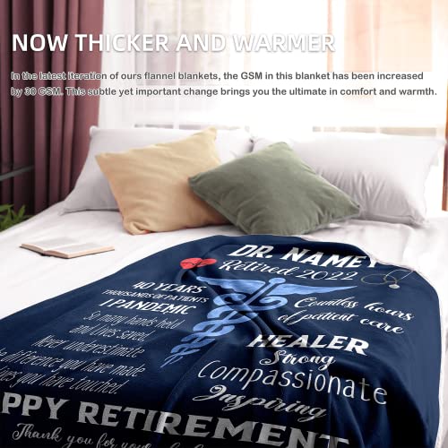 TONGRUIQ Personalized Retirement Blanket for Doctor Custom Name Work Achievement & Year, Doctor Retirement Gifts for Women Men