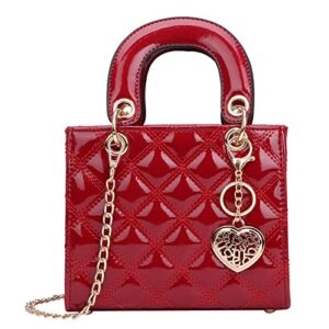aytotoro purses and handbags for women fashion quilted ladies pu leather top handle chain satchel shoulder tote crossbody bag (small red)