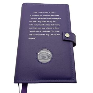 deluxe double alcoholics anonymous aa purple orchid big book & 12 steps & 12 traditions book cover with third step prayer medallion holder